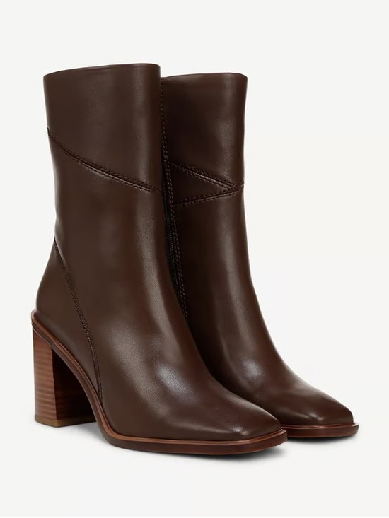 Franco Sarto Shoes - Franco Sarto Dark Brown Leather Ankle Booties with Block Heel
